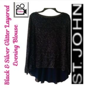 St. John Black Glitter Loose Fitting Evening Blouse  MUST SEE VIDEO